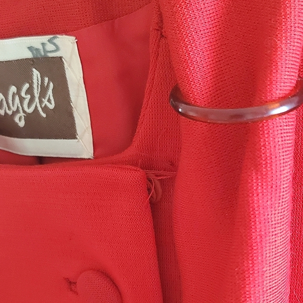 Vintage 50's Kagels Red 100% Wool Swing Jacket Fur Trim Retro Winter Coat Lined - Picture 5 of 15